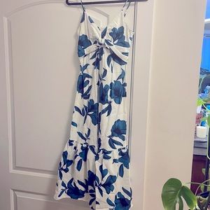 Banana Republic flowy summer dress white with teal blue flowers, size 0